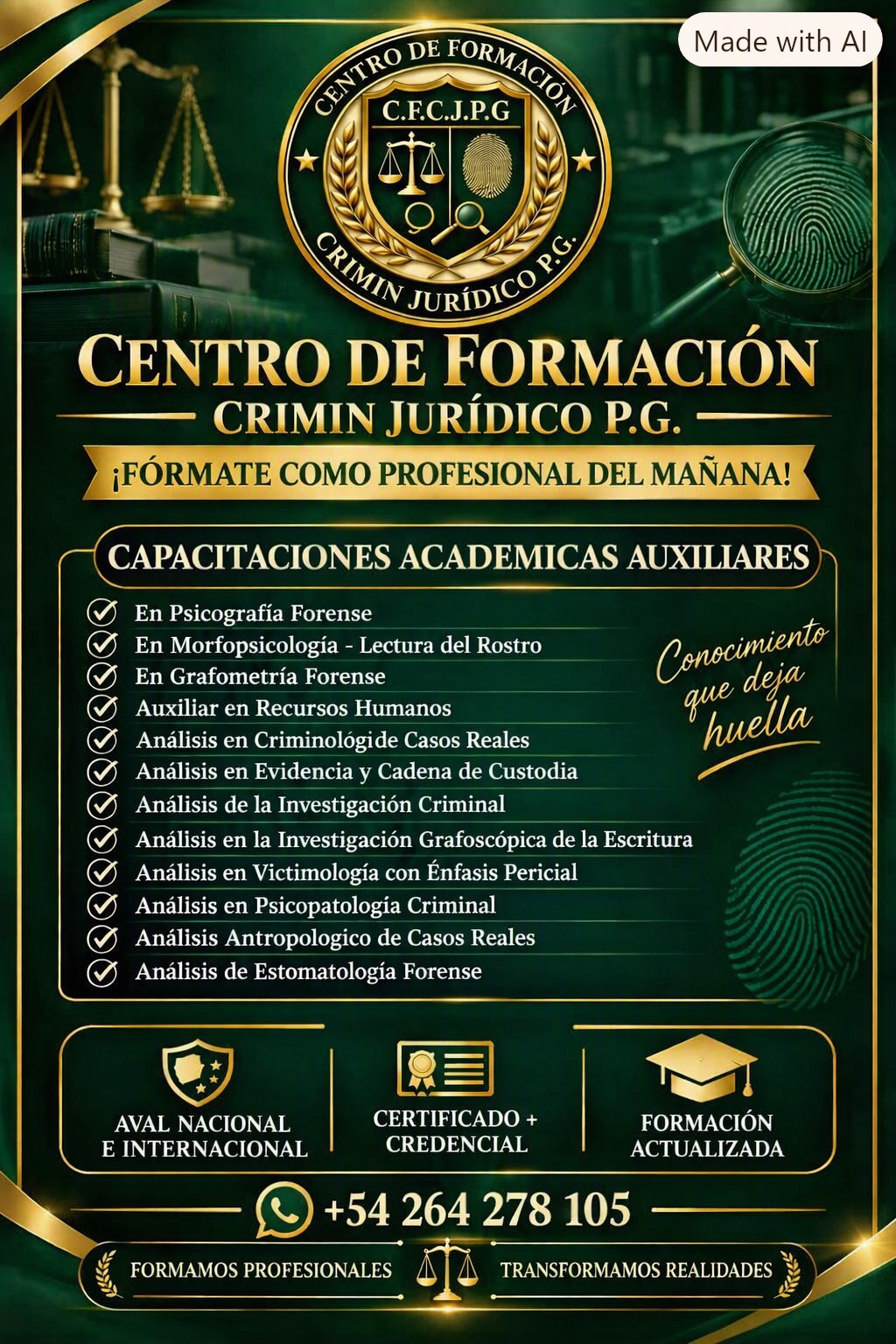 Folleto institucional con áreas de capacitación